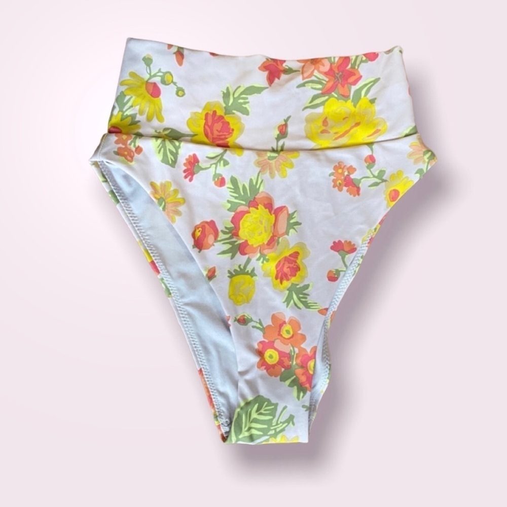 Aerie High Cut Cheeky Bikini Bottom Beige Floral Women’s Size XXS NWT Beach Swim